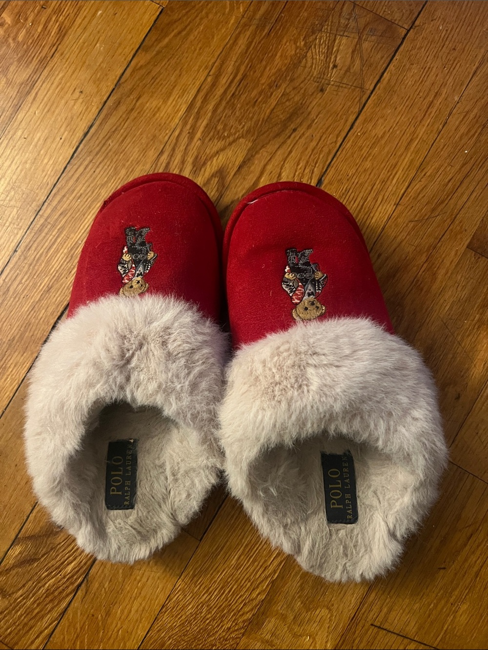 Polo by Ralph Lauren Red Faux Shearling Clog Slippers for Kids